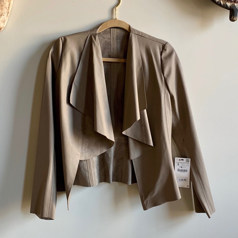 NWT Zara Faux Leather and Suede Drape Front Jacket